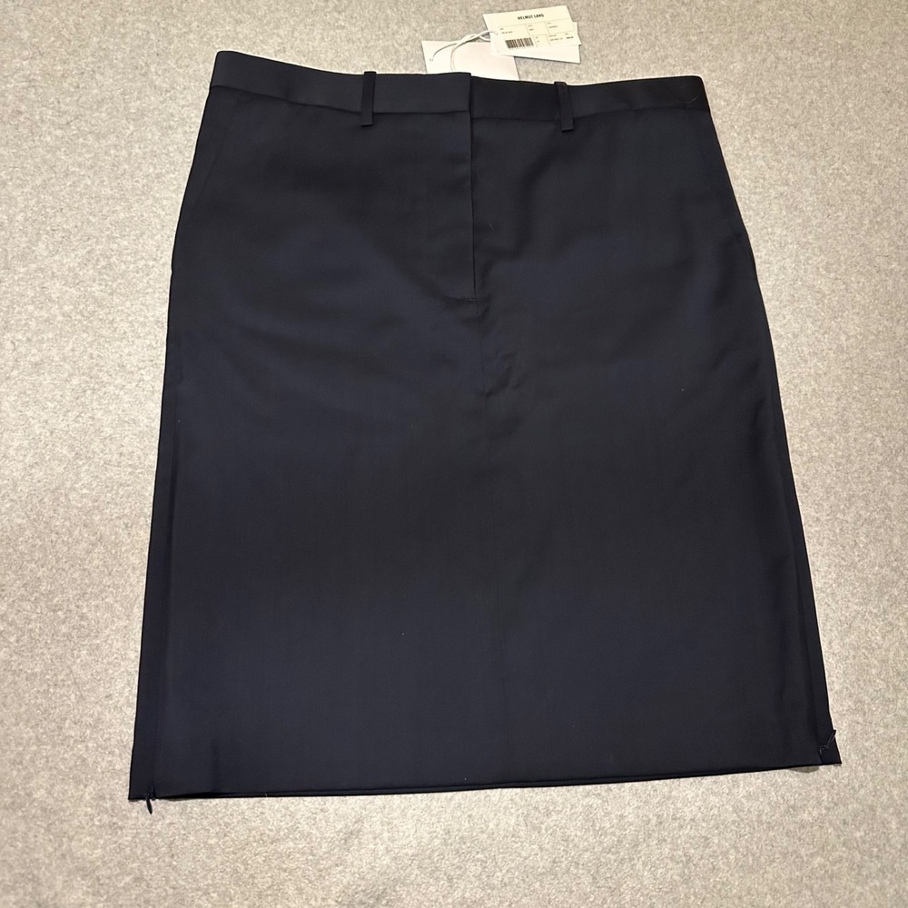 Helmut Lang Menswear Car Zip 100% Wool Skirt in Navy Women's 10 NWT $365